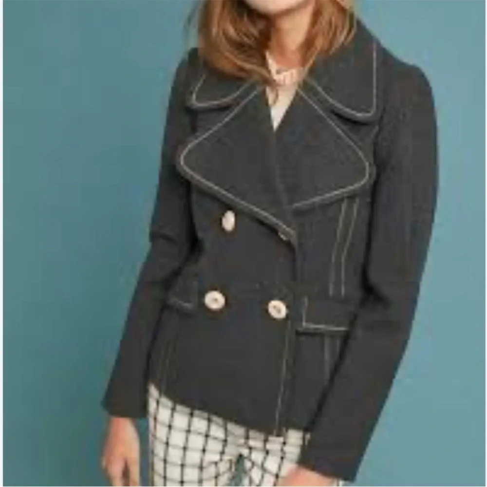 Anthropologie x ettwa Dark Gray Double Breasted Cropped jacket size 2
